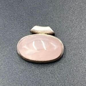 Sterling Silver Oval Bezel Cabochon Pink Rose Quartz Pendant 8.3‎ grams
